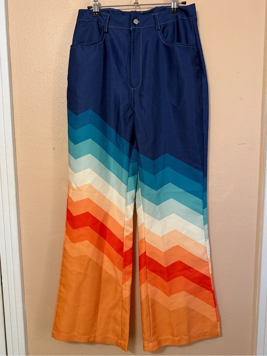 Pants - Retro Rainbow Chevron bell/wide Leg Pants Size M, 70s Groovy Festival 🎃